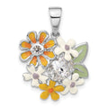 Sterling Silver Polished CZ & Enameled Floral Pendant, 27 x 22.2 mm