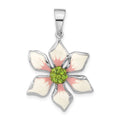 Sterling Silver Polished Green Preciosa Crystal & Enameled Flower Pendant, 31.9 x 21.1 mm