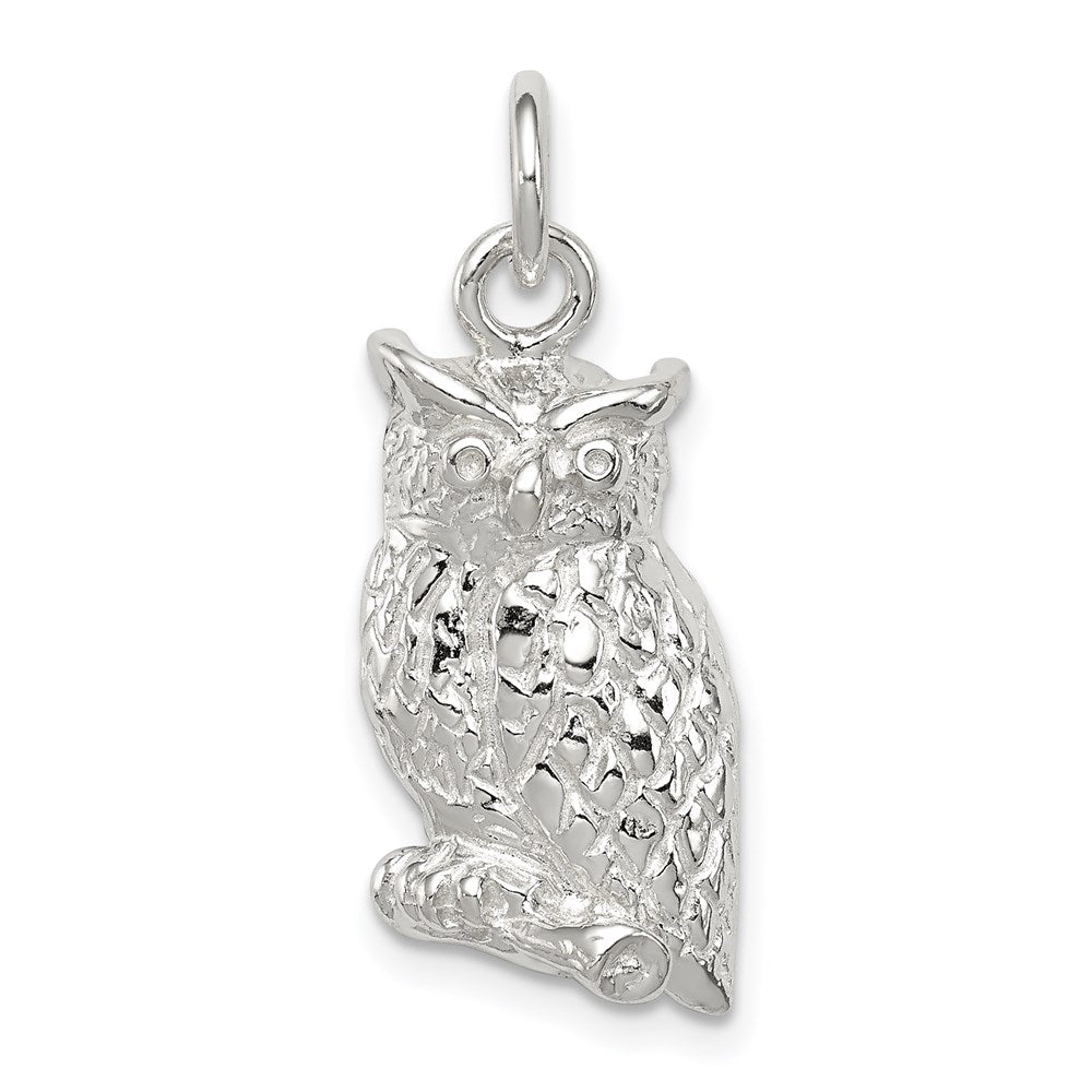 Sterling Silver Polished & Textured Perched Owl Pendant, 20.5 x 11 mm