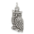 Sterling Silver Antiqued & Textured Perched Owl Pendant, 20.5 x 11 mm
