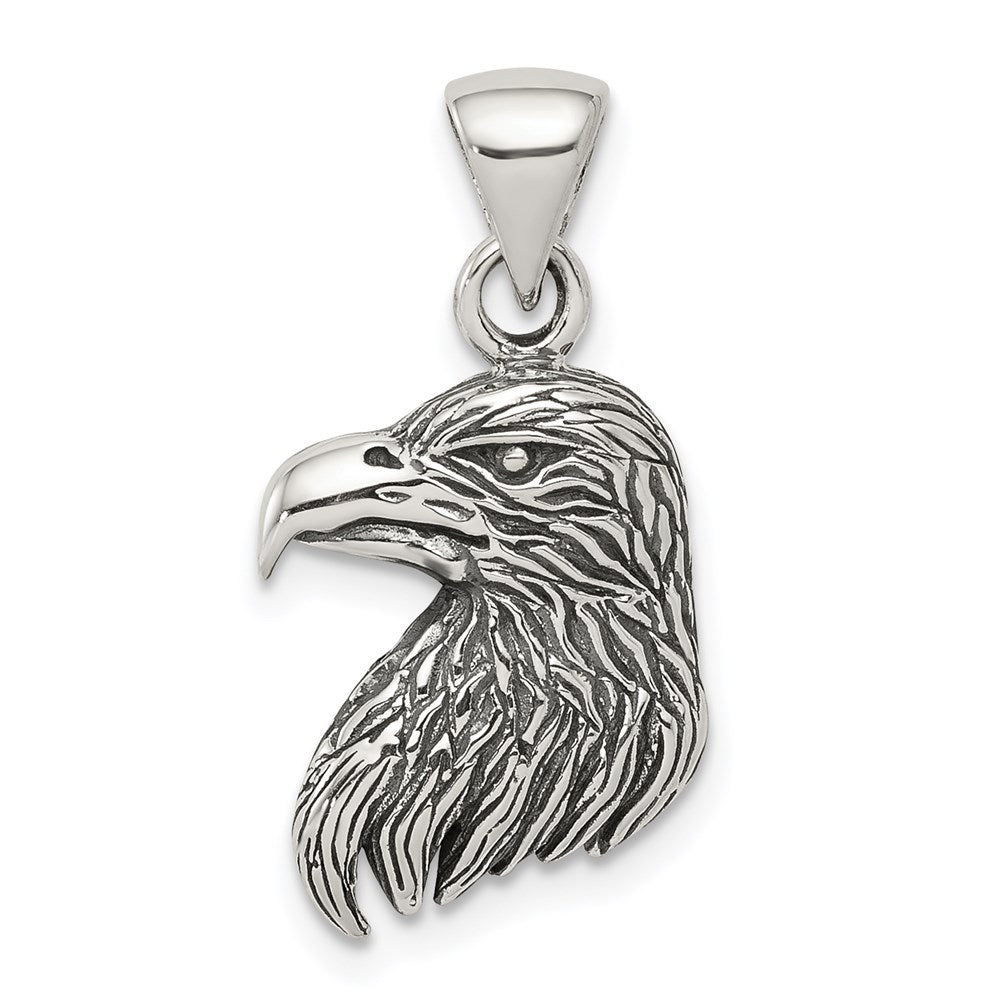 Sterling Silver Antiqued Polished Textured Eagle Head Pendant, 19.5 x 12.2 mm