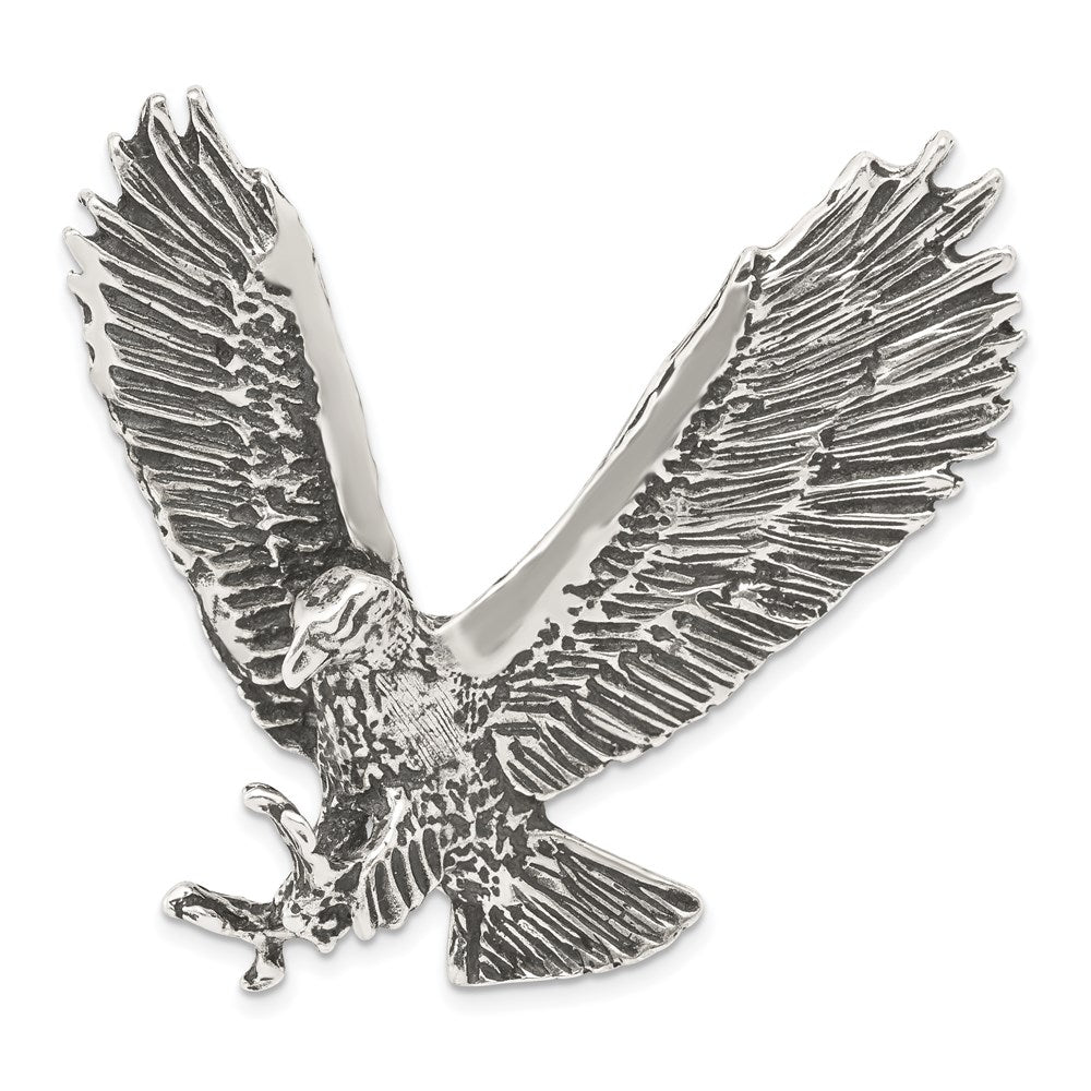 Sterling Silver Antiqued & Textured Eagle Chain Slide, 44 x 45 mm