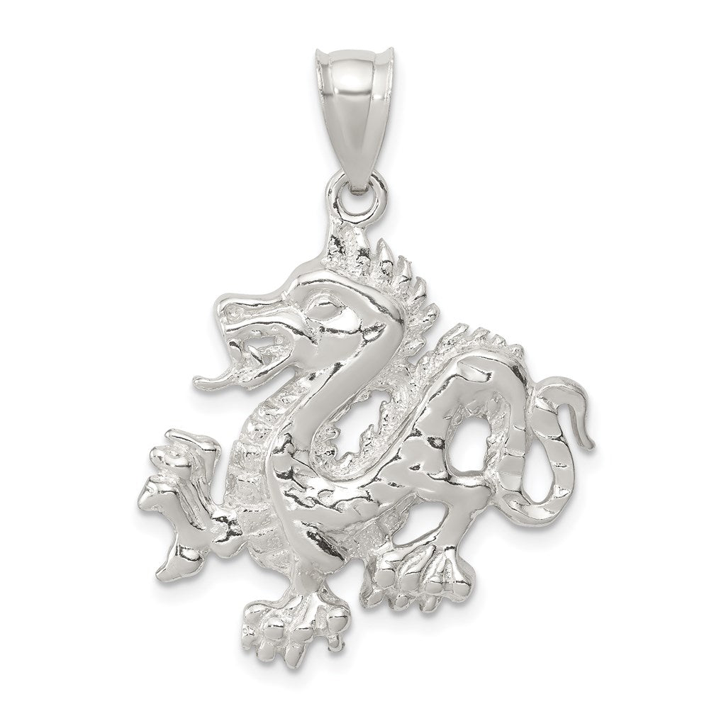 Sterling Silver Polished & Textured Chinese Dragon Pendant, 35.73 x 25.7 mm