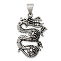 Sterling Silver Antiqued Dragon with Tongue Out Pendant, 38.34 x 21.33 mm
