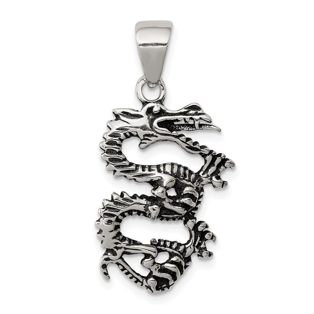 Sterling Silver Antiqued & Textured Dragon Pendant, 31.34 x 15.44 mm