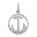 Sterling Silver Rhodium-plated Polished CZ Anchor Pendant, 22.5 x 14.9 mm