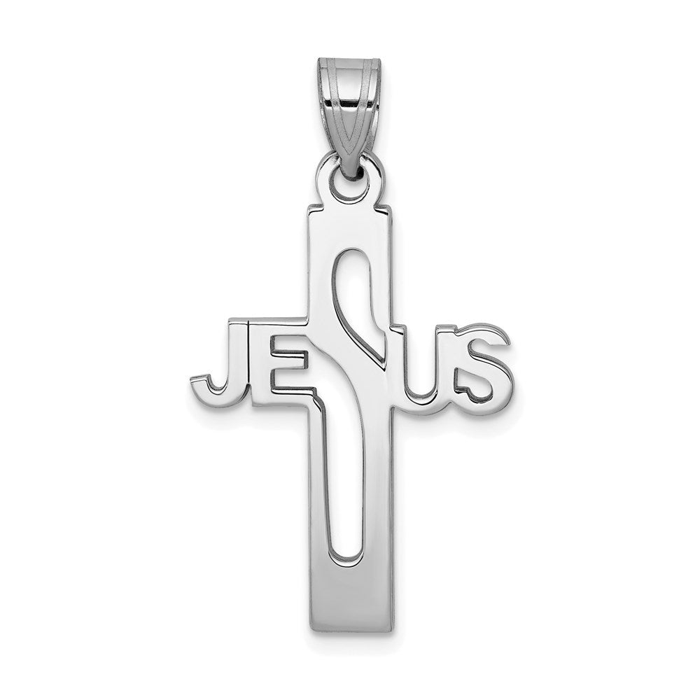 Sterling Silver Rhodium-plated Jesus Cross Small Pendant, 33.25 x 18.7 mm