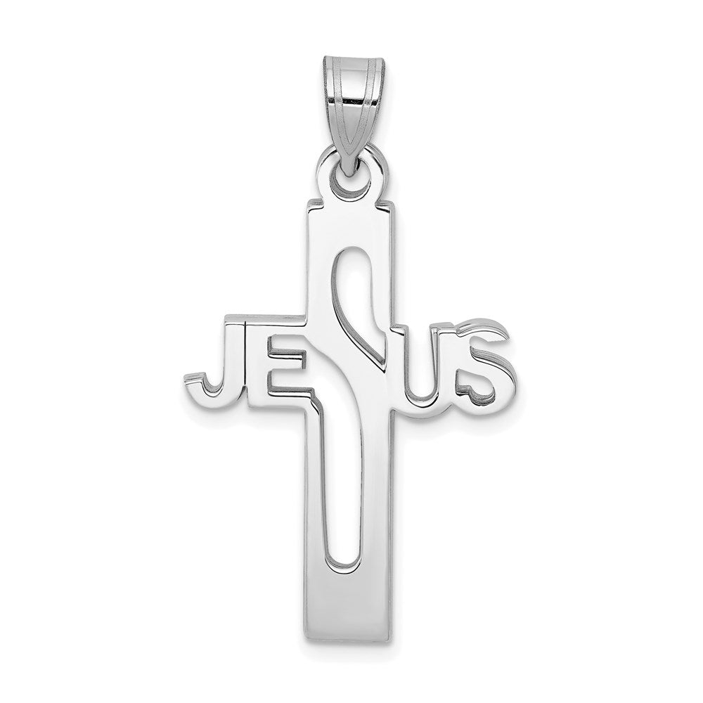 Sterling Silver Rhodium-plated Jesus Cross Medium Pendant, 35.5 x 20.25 mm