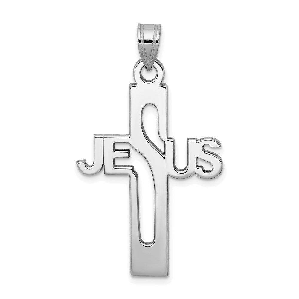 Sterling Silver Rhodium-plated Jesus Cross Large Pendant, 39 x 22.3 mm