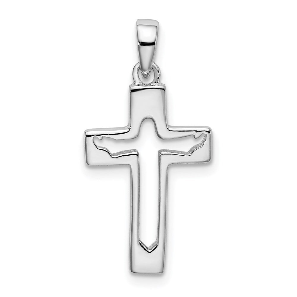 Sterling Silver Rhodium-plated Jesus Cut-out Cross Pendant, 21.8 x 13 mm