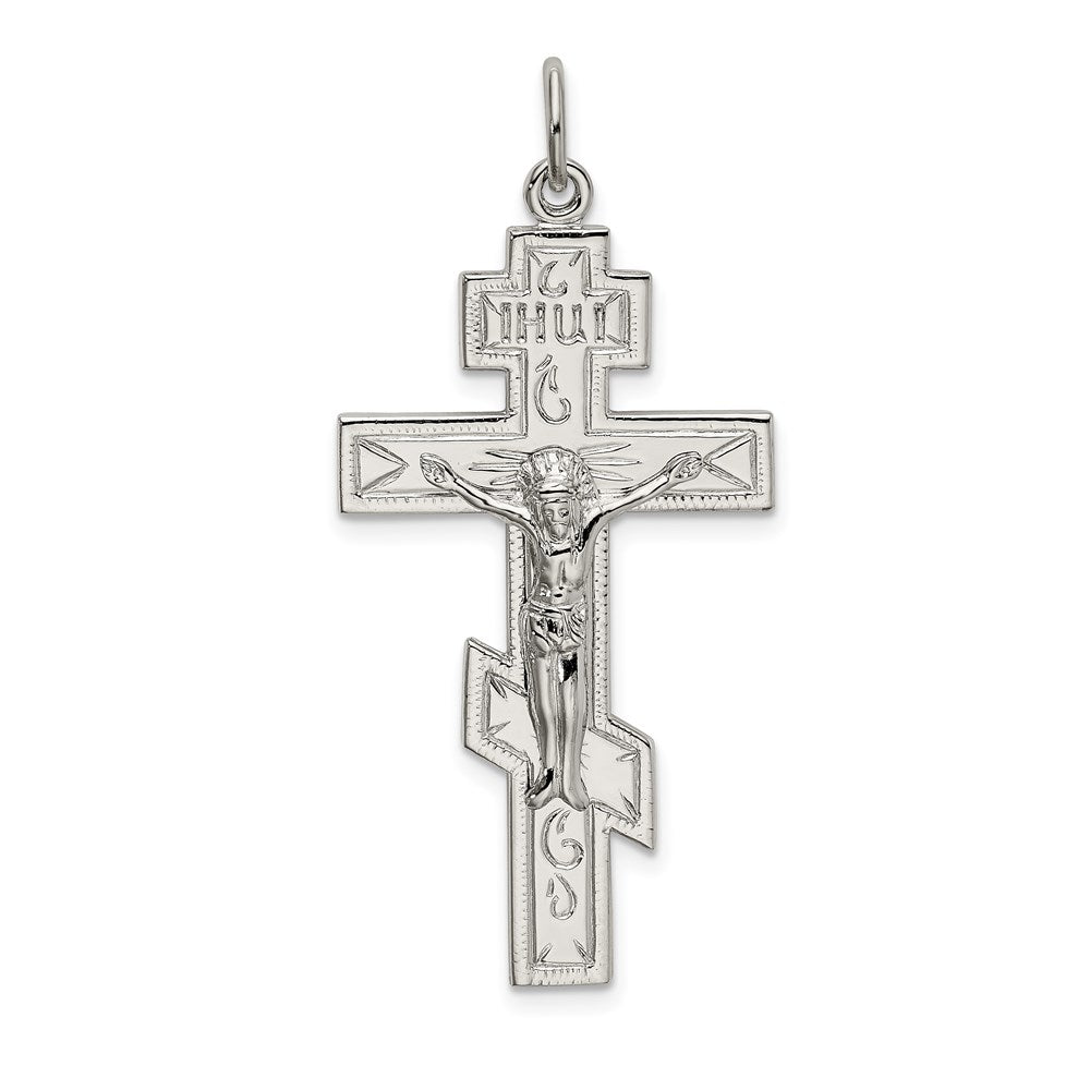 Sterling Silver Polished Eastern Orthodox Cross Pendant, 40 x 21 mm