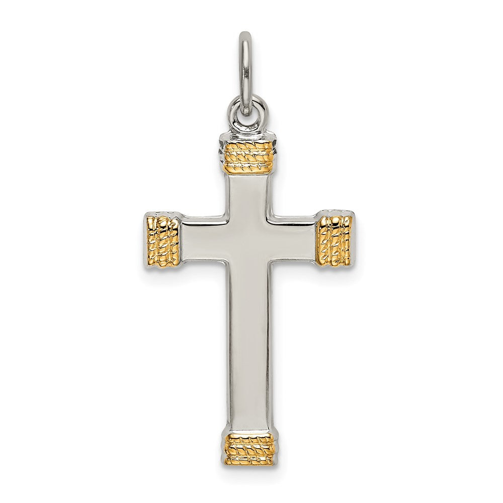 Sterling Silver & Gold-plated Polished Cross Pendant, 29 x 16 mm