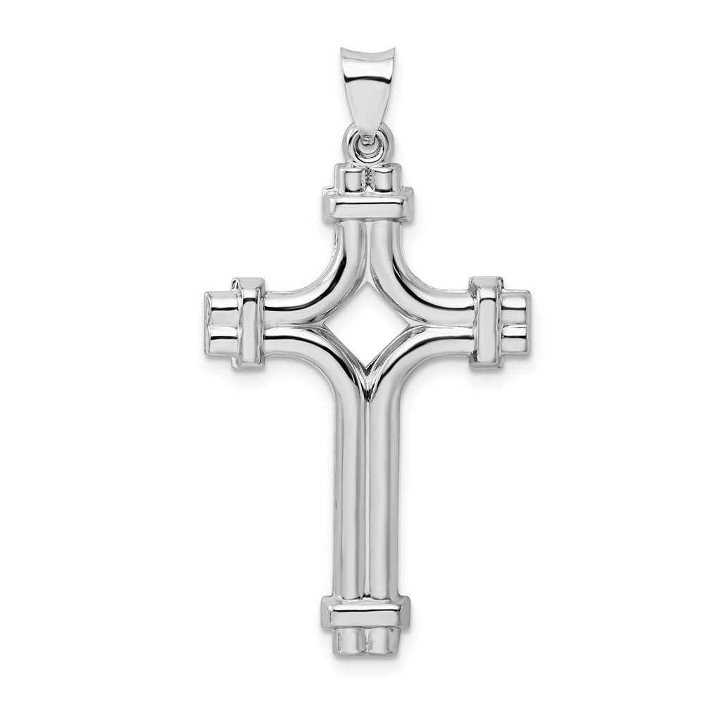 Sterling Silver Rhodium-plated Polished Fancy Cross Pendant, 40 x 24 mm