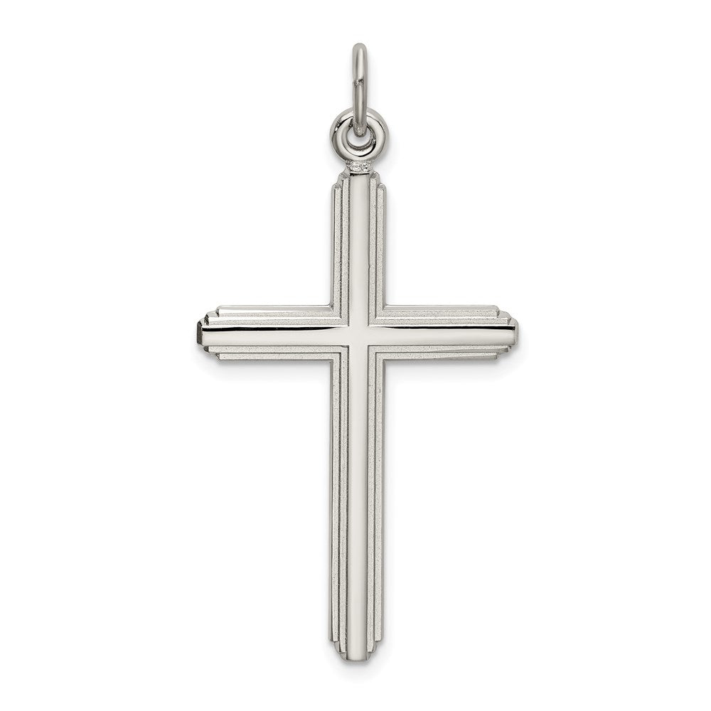 Sterling Silver Polished Grooved Cross Pendant, 38.2 x 22 mm