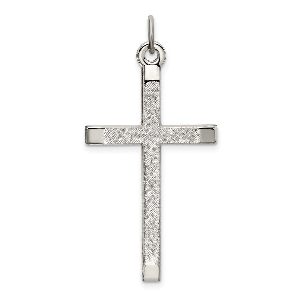 Sterling Silver Polished and Textured Cross Pendant, 40.2 x 22 mm