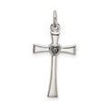 Sterling Silver Polished CZ Heart Cross Pendant, 23 x 13 mm