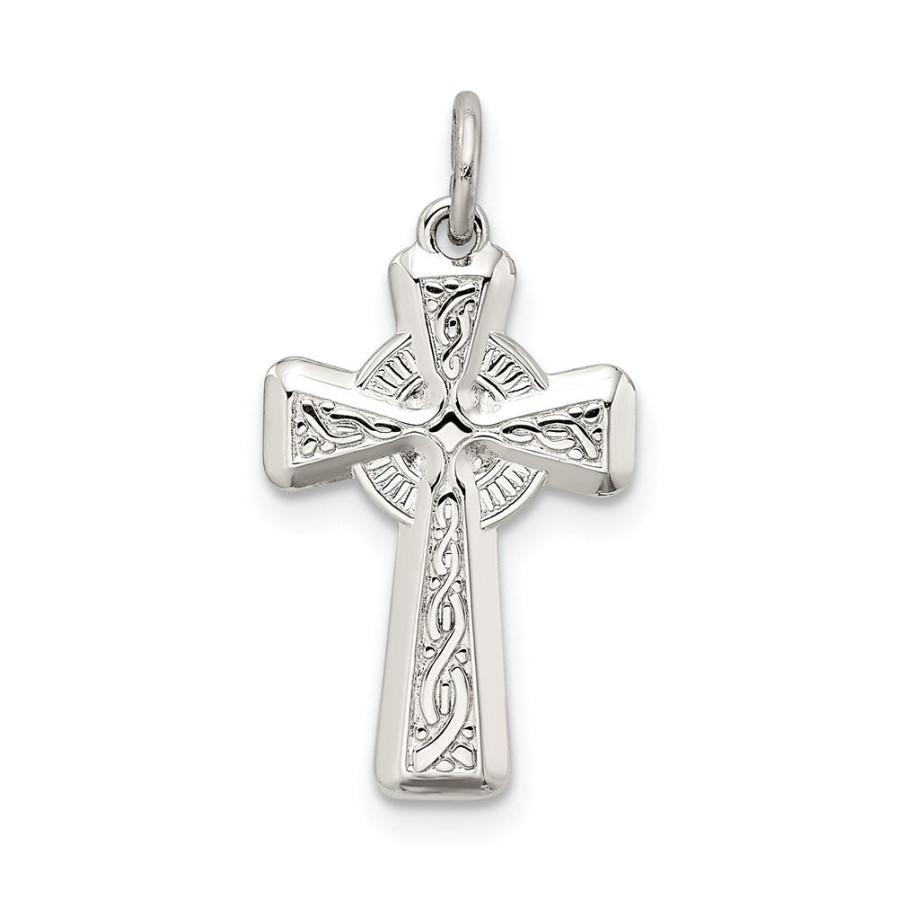 Sterling Silver Polished and Textured Celtic Cross Pendant, 20 x 12.1 mm