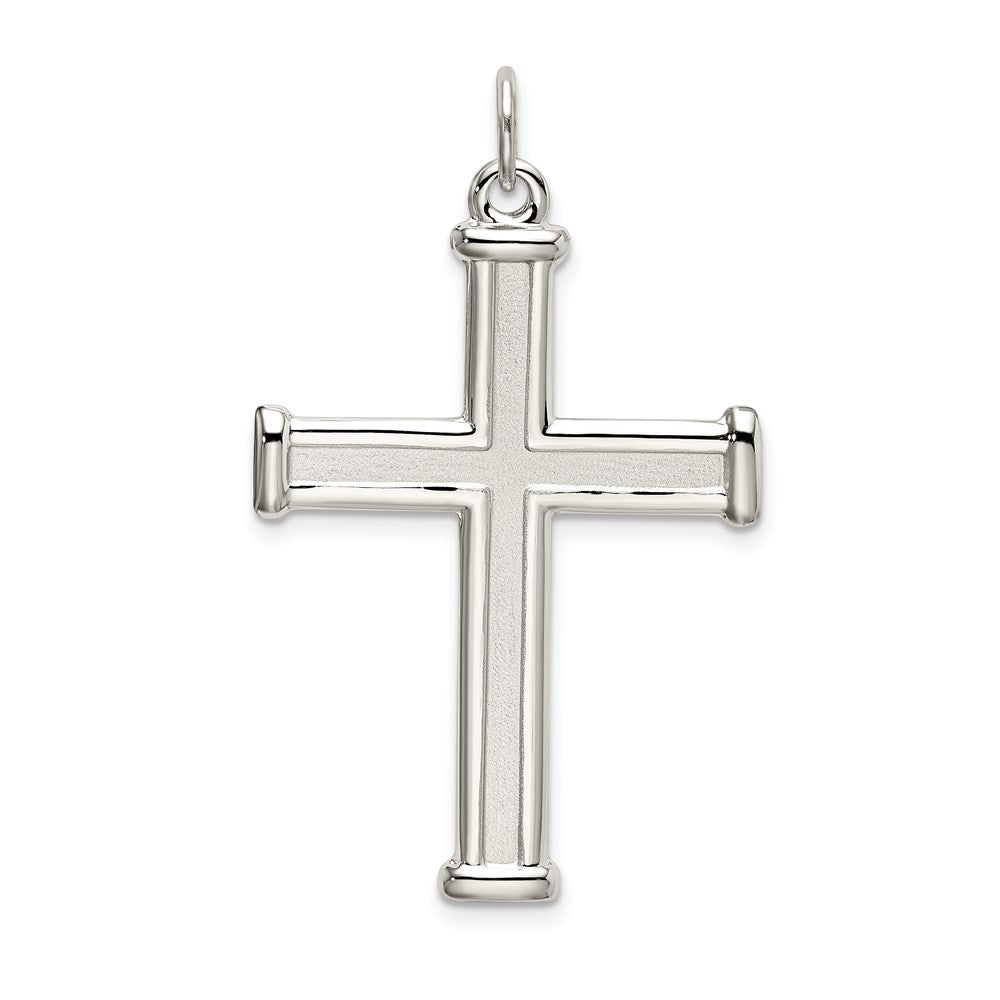 Sterling Silver Polished and Satin Cross Pendant, 39 x 26 mm