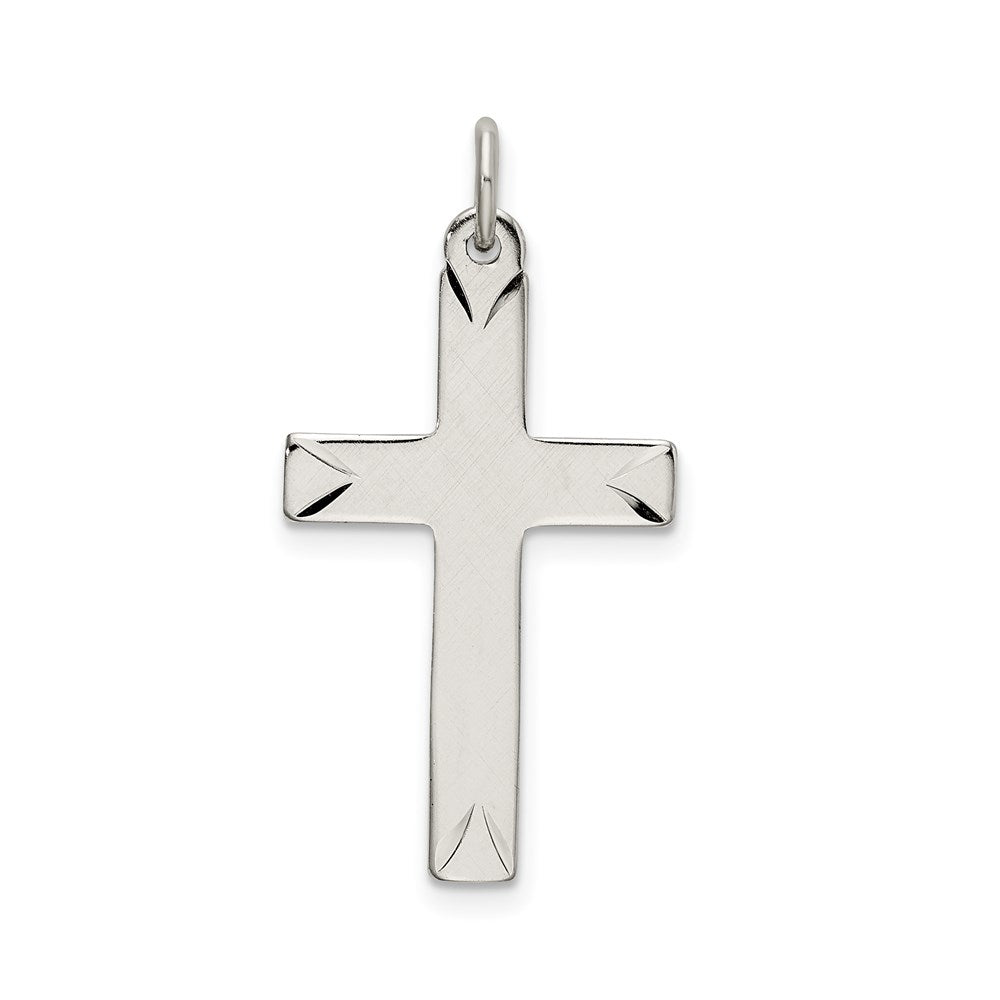 Sterling Silver Satin and D/C Cross Pendant, 26.2 x 15.2 mm