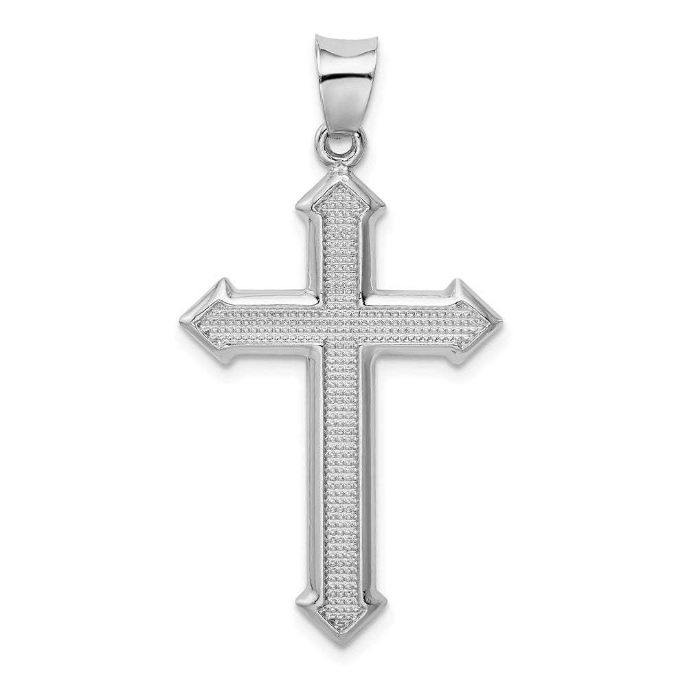 Sterling Silver Rhodium-plated Textured & Polished Cross Pendant, 35 x 21 mm