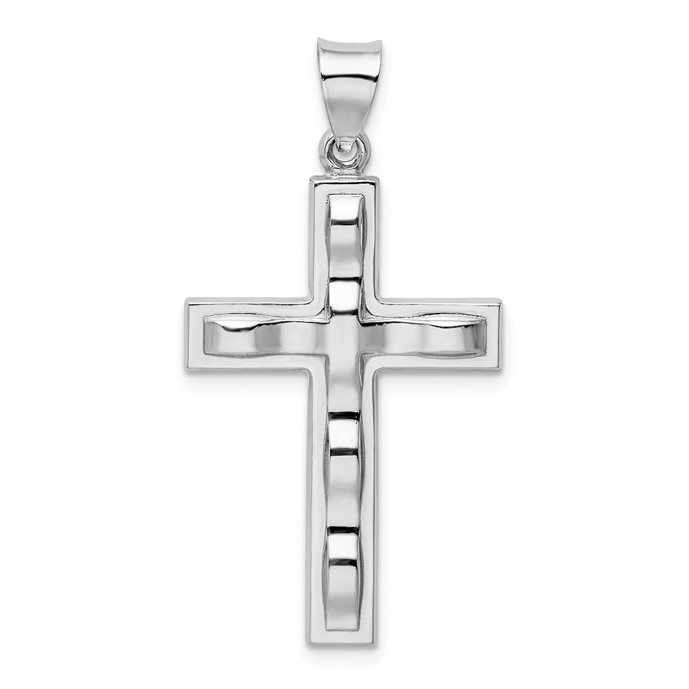 Sterling Silver Rhodium-plated Polished Cross Pendant, 33.2 x 20 mm