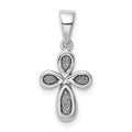 Sterling Silver Rhodium-plated Enamel & Glitter Fabric Cross Pendant, 15.3 x 9.6 mm