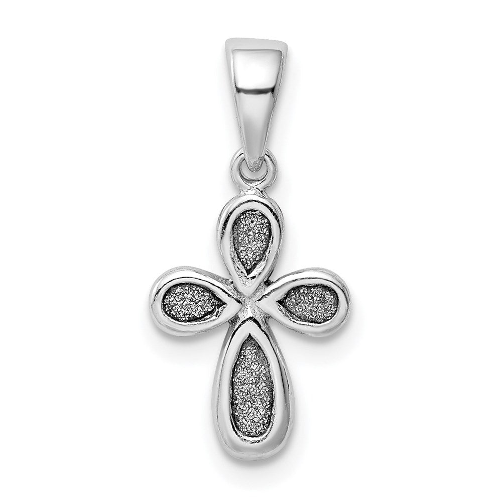 Sterling Silver Rhodium-plated Enamel & Glitter Fabric Cross Pendant, 15.3 x 9.6 mm
