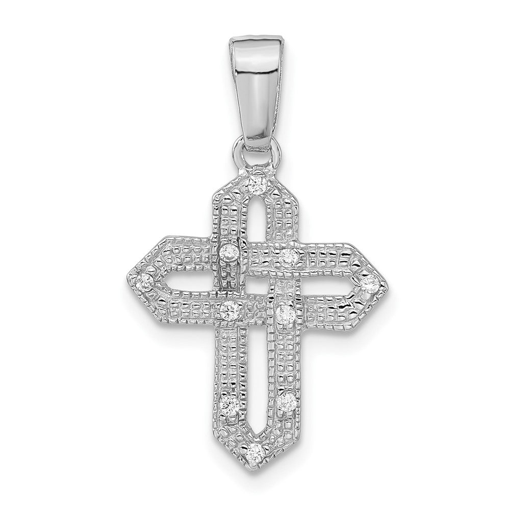 Sterling Silver Rhodium-plated Polished CZ Woven Cross Pendant, 26.8 x 16.05 mm