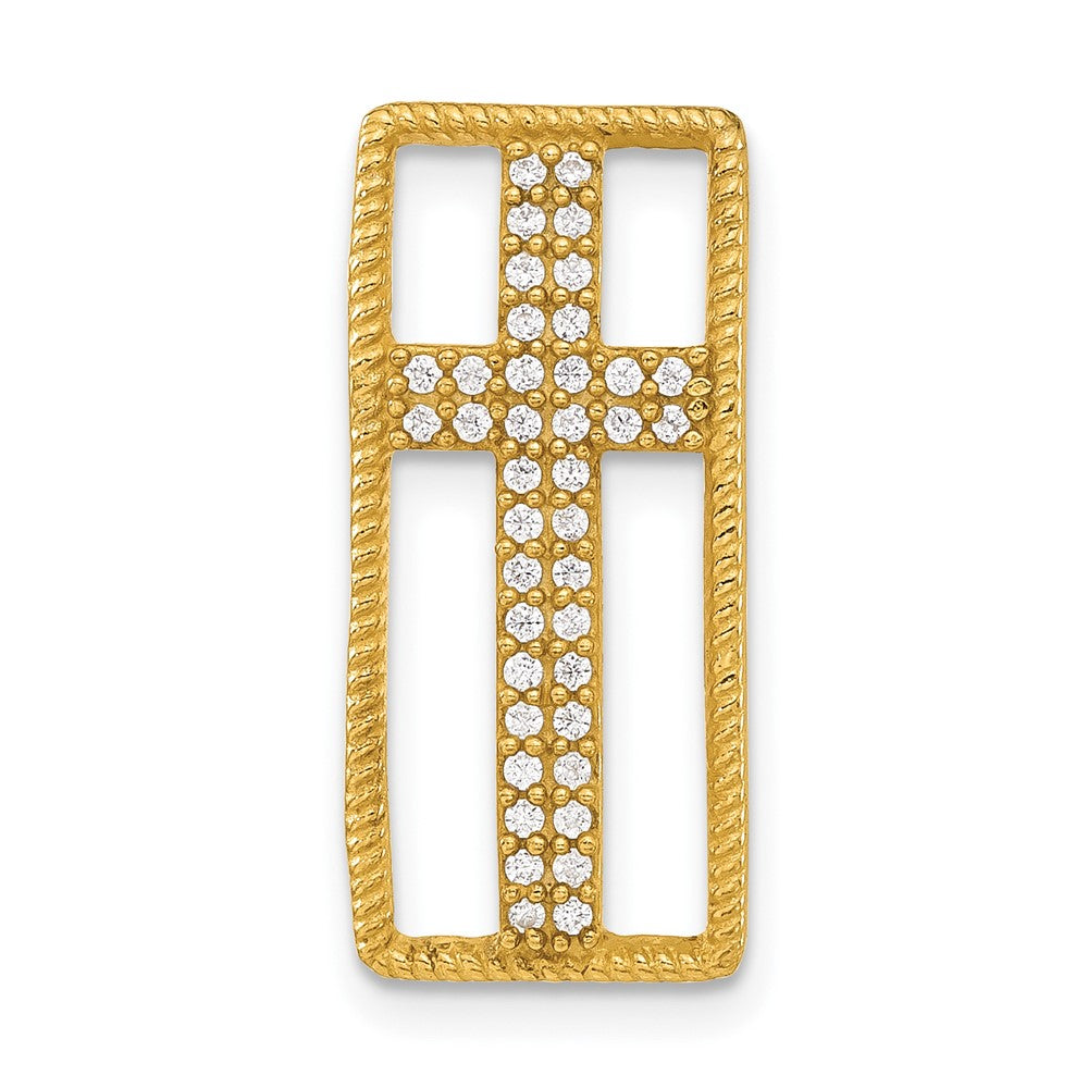Sterling Silver Gold-tone Polished CZ Cross Slide, 22.3 x 10.2 mm