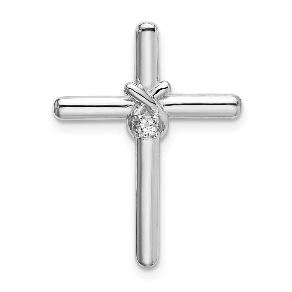 Sterling Silver Rhodium-plated Polished w/ CZ Cross Chain Slide, 25 x 19 mm