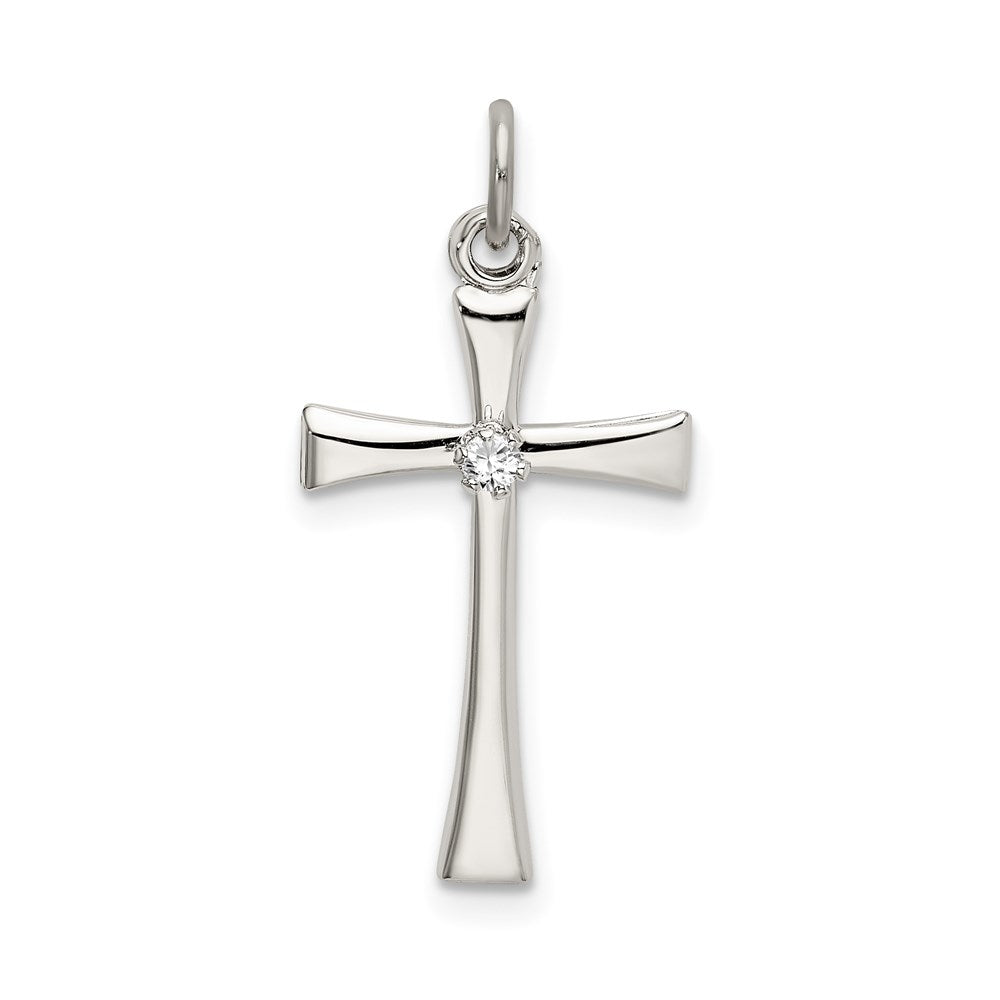 Sterling Silver Polished CZ Cross Pendant, 23 x 12 mm