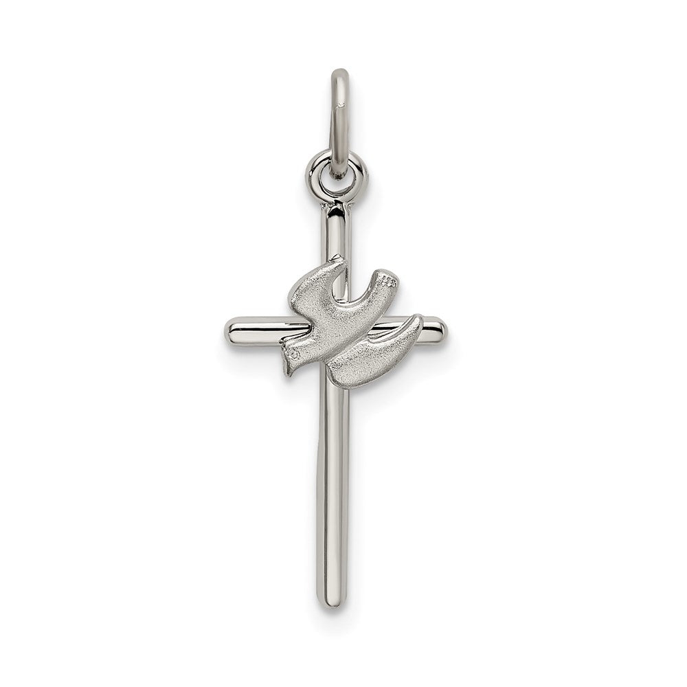 Sterling Silver Polished and Satin Dove Cross Pendant, 22 x 10.6 mm