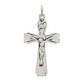 Sterling Silver Satin and D/C INRI Crucifix Pendant, 42.5 x 20 mm