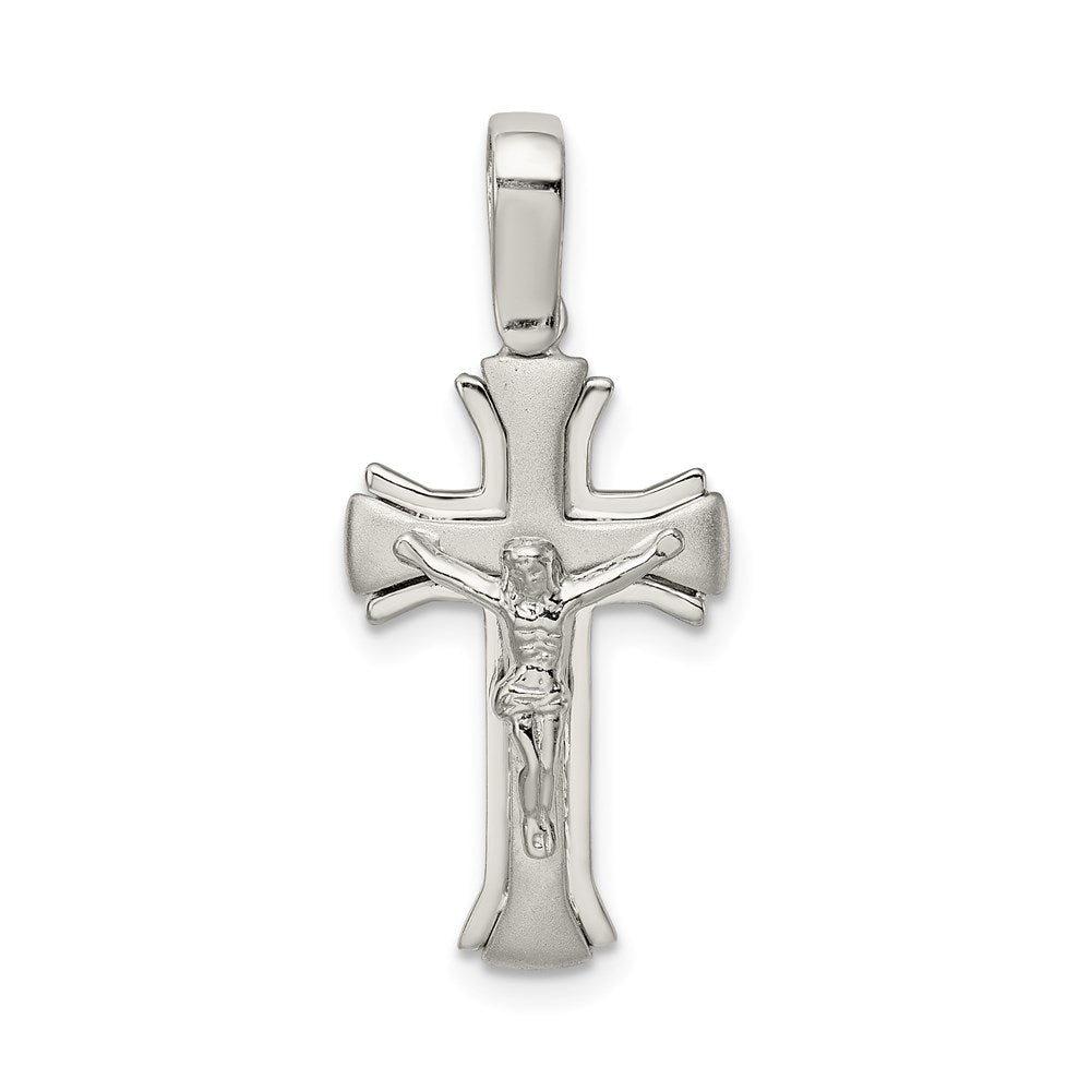 Sterling Silver Rhodium-plated Satin & Polished Crucifix Pendant, 29 x 13.1 mm