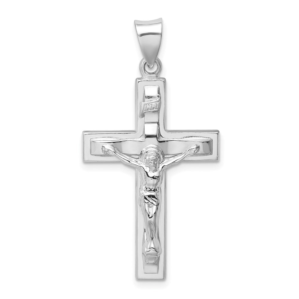 Sterling Silver Rhodium-plated Polished INRI Latin Crucifix Pendant, 40.6 x 20 mm