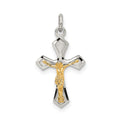 Sterling Silver & Gold-plated Polished Satin & D/C Crucifix Pendant, 27 x 13 mm