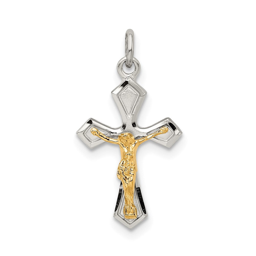 Sterling Silver & Gold-plated Polished Satin & D/C Crucifix Pendant, 27 x 13 mm