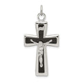 Sterling Silver Black Epoxy INRI Crucifix Pendant, 44.5 x 21.5 mm
