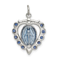 Sterling Silver Epoxy & Crystal Miraculous Medal Heart Pendant, 25.5 x 16.5 mm