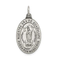 Sterling Silver Satin Antiqued Spanish Lady of Guadalupe Medal Pendant, 33.5 x 16 mm