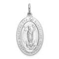 Sterling Silver Rhodium-plated Spanish Lady of Guadalupe Medal Pendant, 33.5 x 16 mm