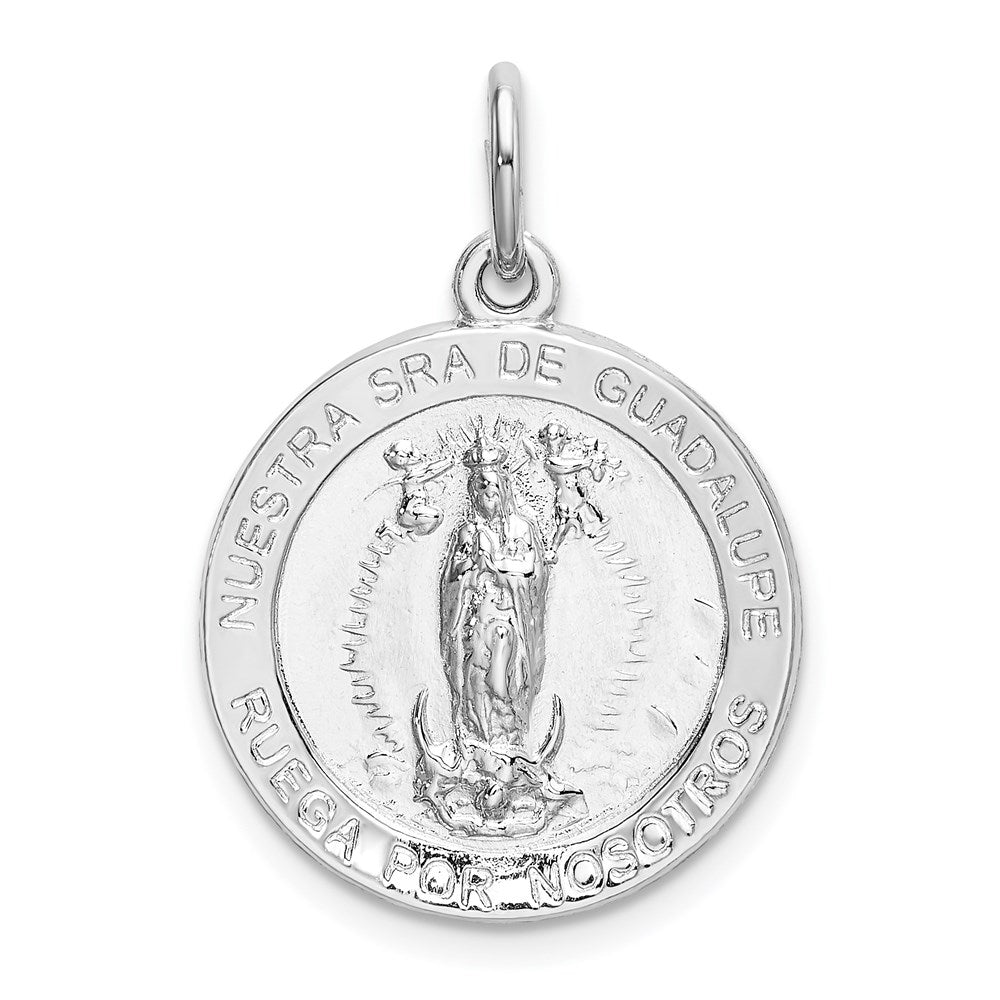 Sterling Silver Rhodium-plated Spanish Lady of Guadalupe Medal Pendant, 28 x 18.5 mm