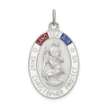 Sterling Silver Satin/Polished/D/C Enamel St Christopher Medal, 37 x 20 mm