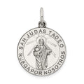Sterling Silver Satin Antiqued Spanish St. Jude Thaddeus Medal Pendant, 28 x 19 mm