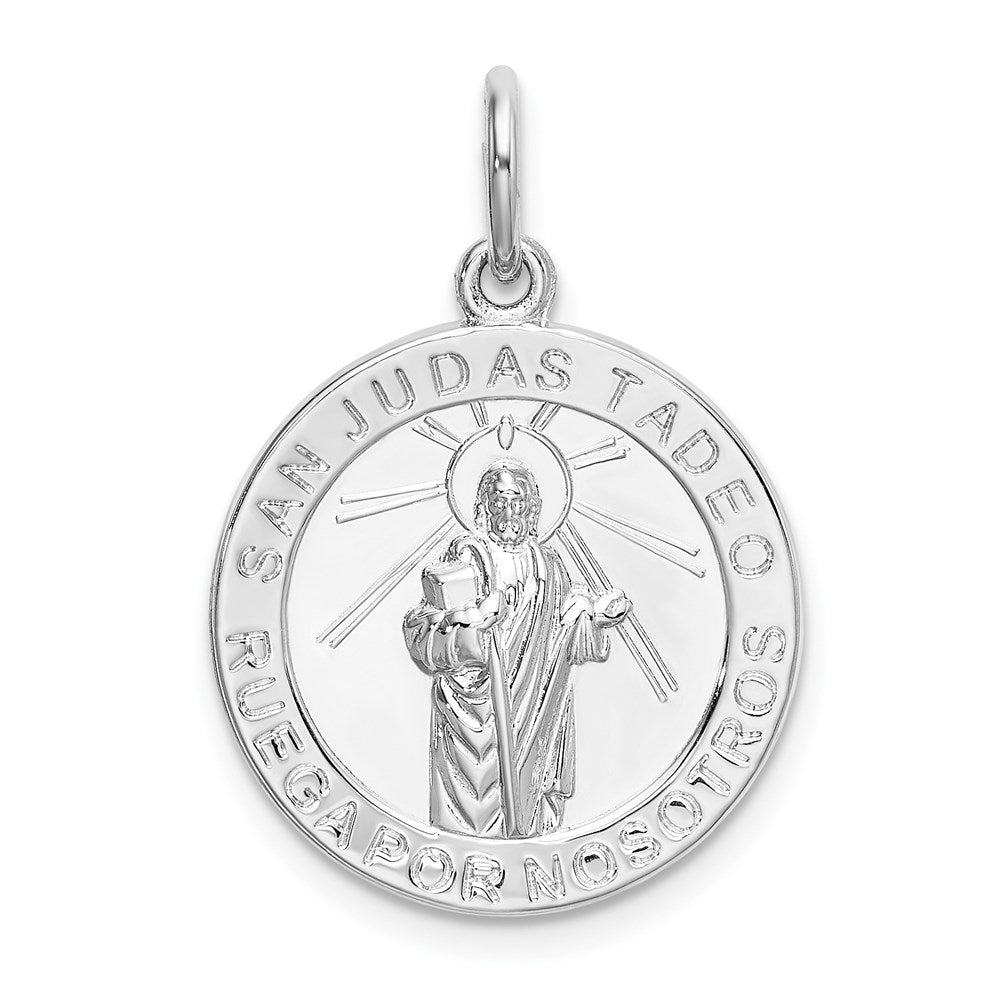 Sterling Silver Rhodium-plated Spanish St. Jude Thaddeus Medal Pendant, 28 x 19 mm