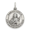 Sterling Silver Satin Antiqued Spanish St. Lucy Medal Pendant, 28 x 19 mm