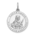 Sterling Silver Rhodium-plated Spanish St. Lucy Medal Pendant, 28 x 19 mm