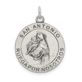 Sterling Silver Satin Antiqued Spanish St. Anthony Medal Pendant, 28 x 19 mm