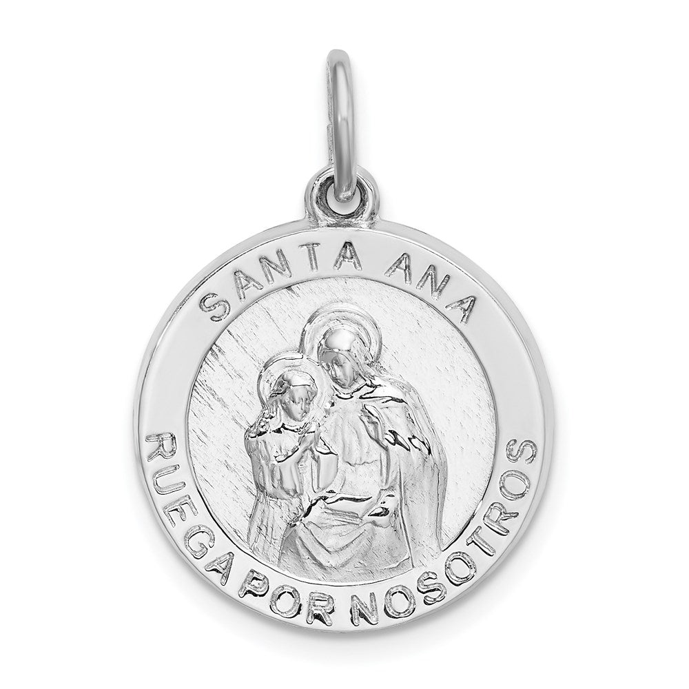 Sterling Silver Rhodium-plated Spanish Saint Anne Medal Pendant, 28 x 19 mm