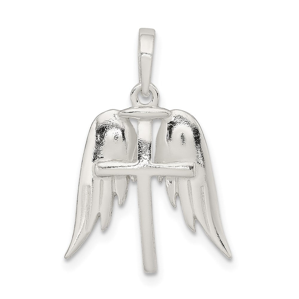 Sterling Silver Polished Wings And Cross Pendant, 28 x 19 mm